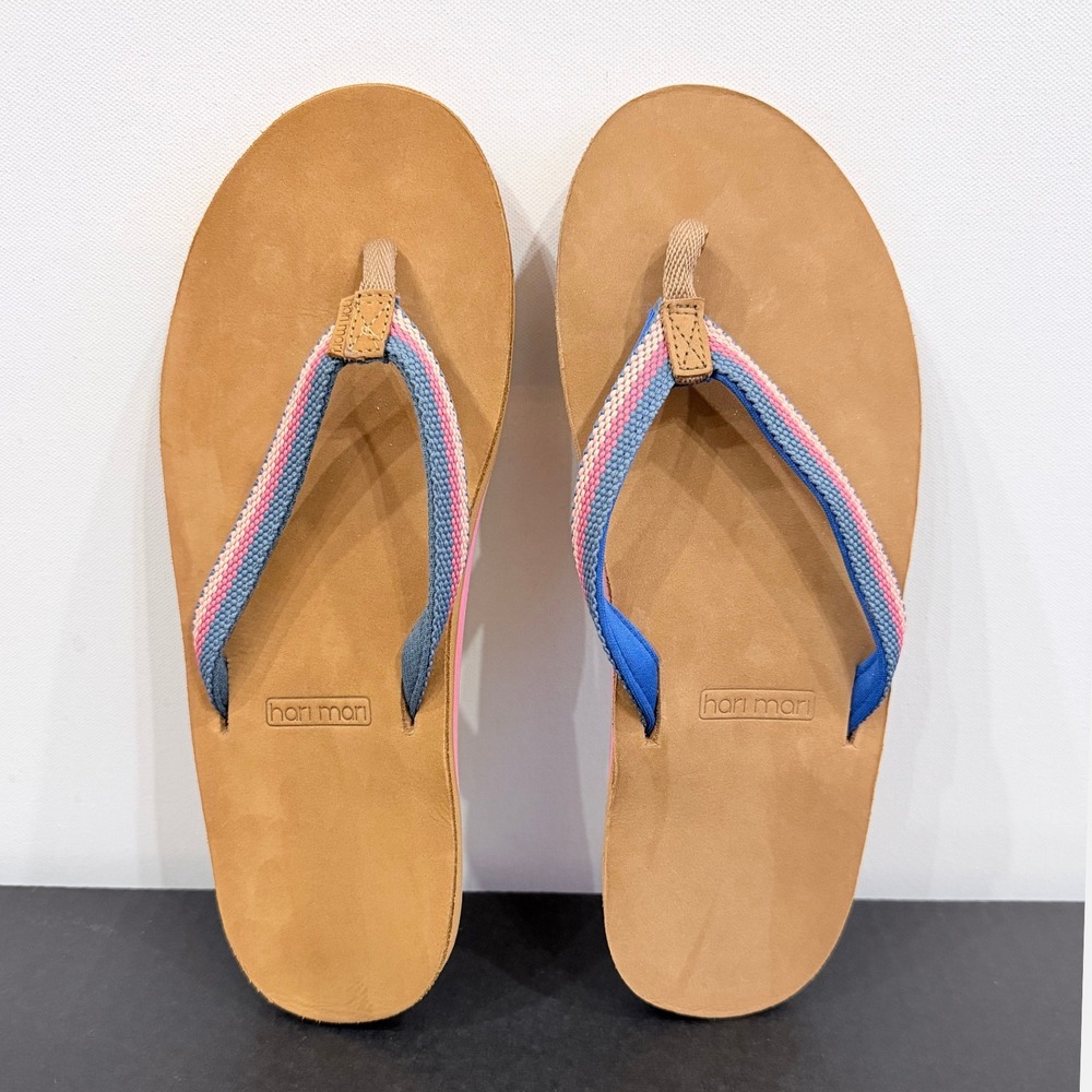 Hari Mari Scouts Breeze Flip Flop Women's Size 11 Chambray Blue Pink Stripe